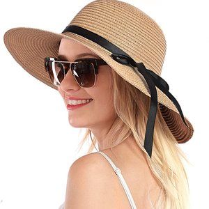Sun Hat Summer Women Straw Go To Beach Khaki